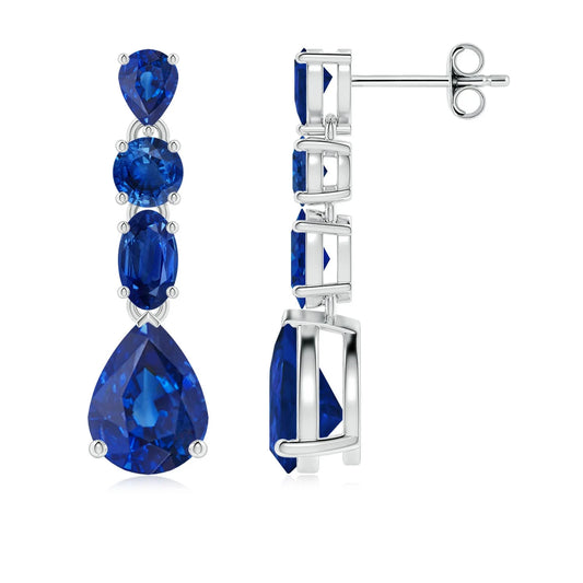 14Kt White Gold Natural Blue Sapphire Drop Earrings Pear Oval Round Cut Fine Gemstone Luxury Bridal Jewelry Gift for Fiance