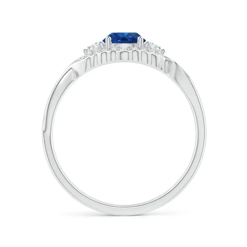 Aeon Vintage Style Sapphire & Diamond Floral Halo Three Stone Engagement Ring Handmade Customized Fine Jewelry 14K Solid Gold