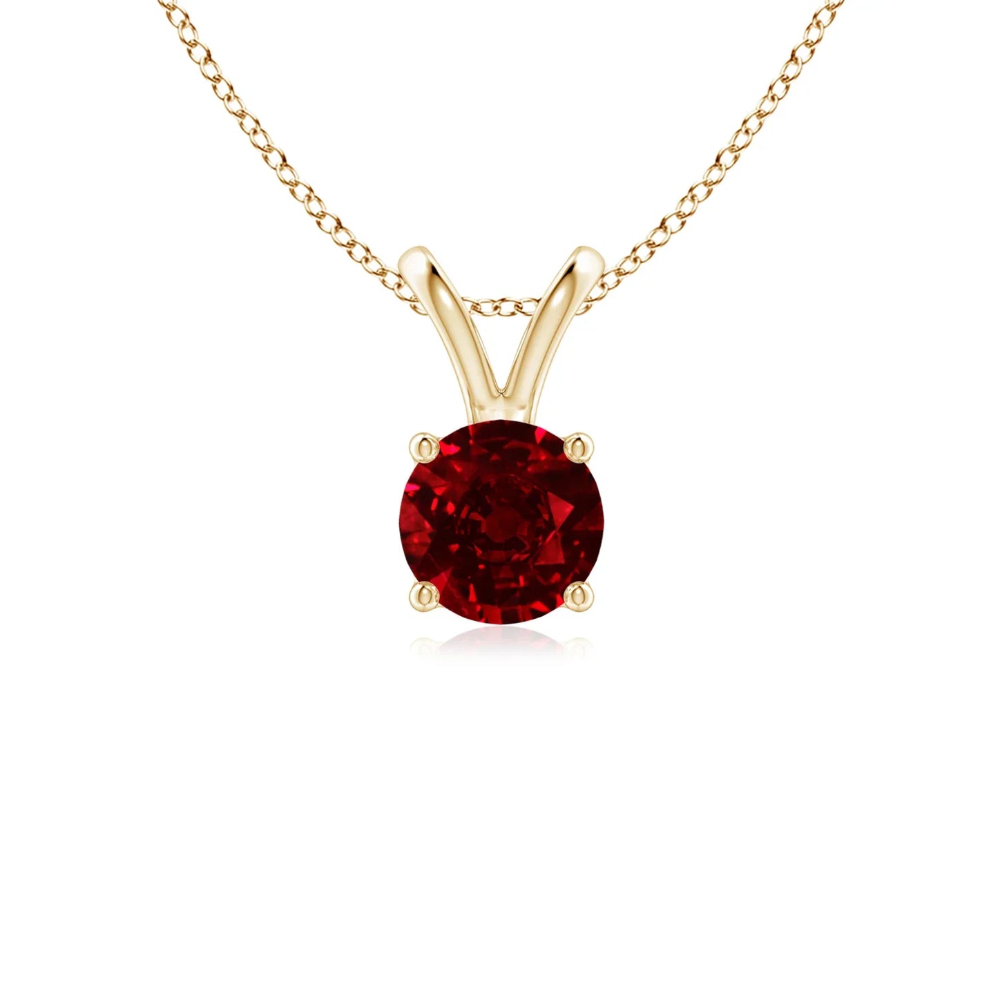 14K 18K Solid Gold Natural Round Cut Ruby V-Bale Solitaire 4 Claw Set Pendant Everyday Wear Casual Unisex Fine Jewellery Pendant