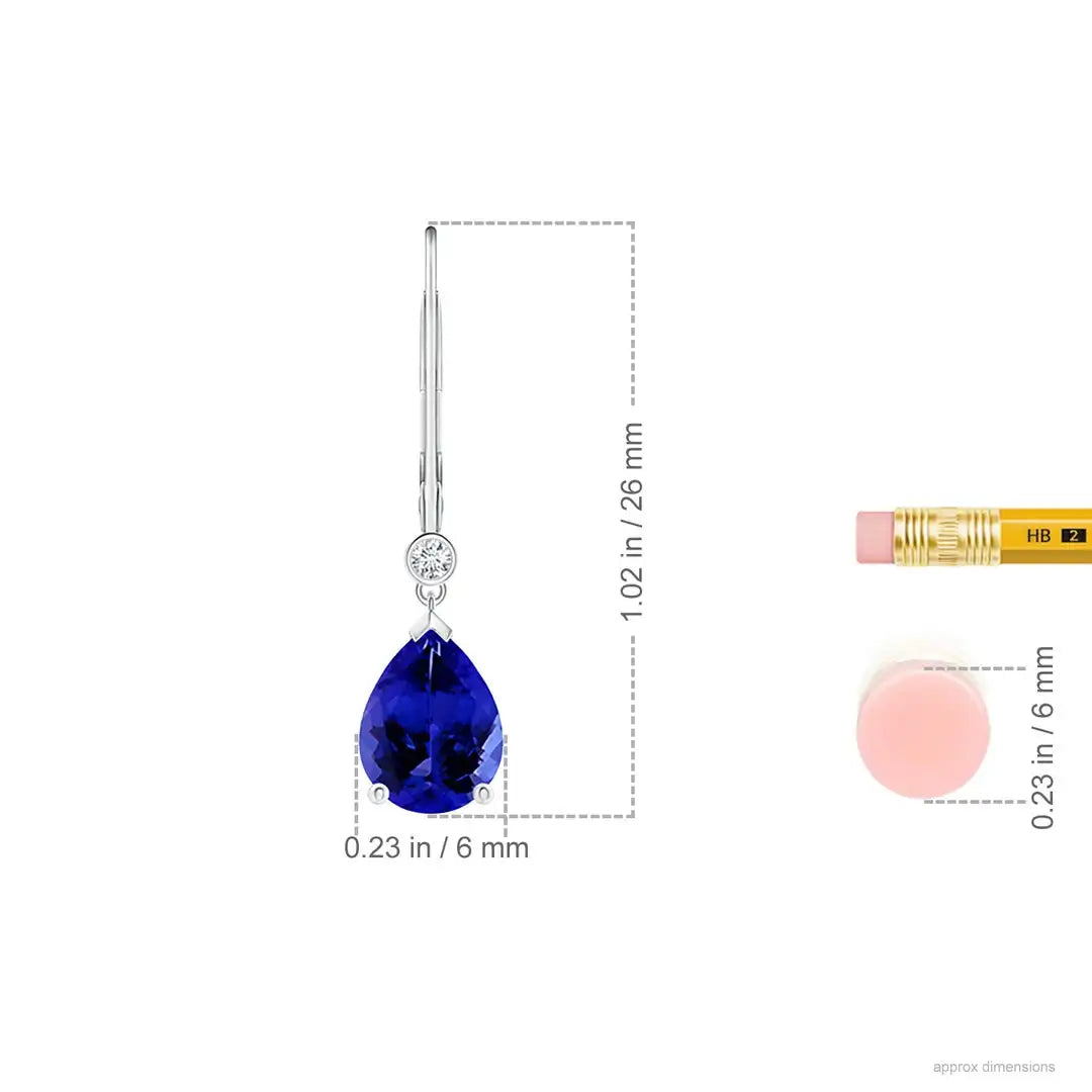 Pear Cut Tanzanite Diamond Dangle Earrings in 14kt White Gold Real Diamond Leverback Fine Jewelry for Women Gift for Bridal