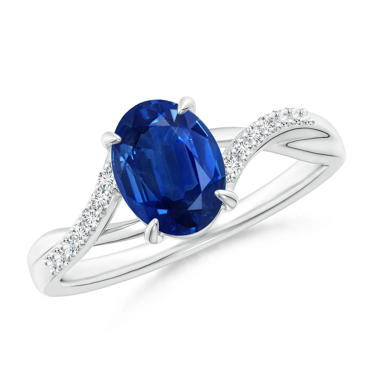 14K 18K Solid Gold Oval Cut Natural Blue Sapphire with Accents Diamond Split Shank Engagement Ring Fine Jewelry Handmade Rings