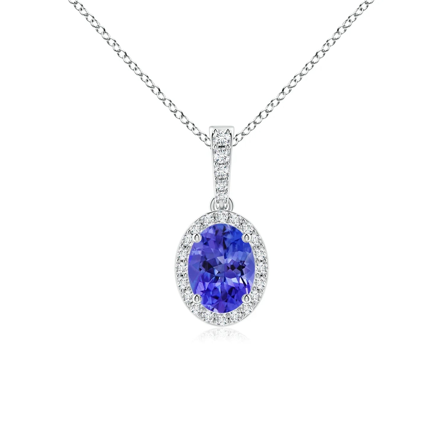 14K Solid Gold Vintage Style Oval Cut Natural Tanzanite With Diamond Halo Pendant Handmade Fine Jewelry Customized Pendant OEM
