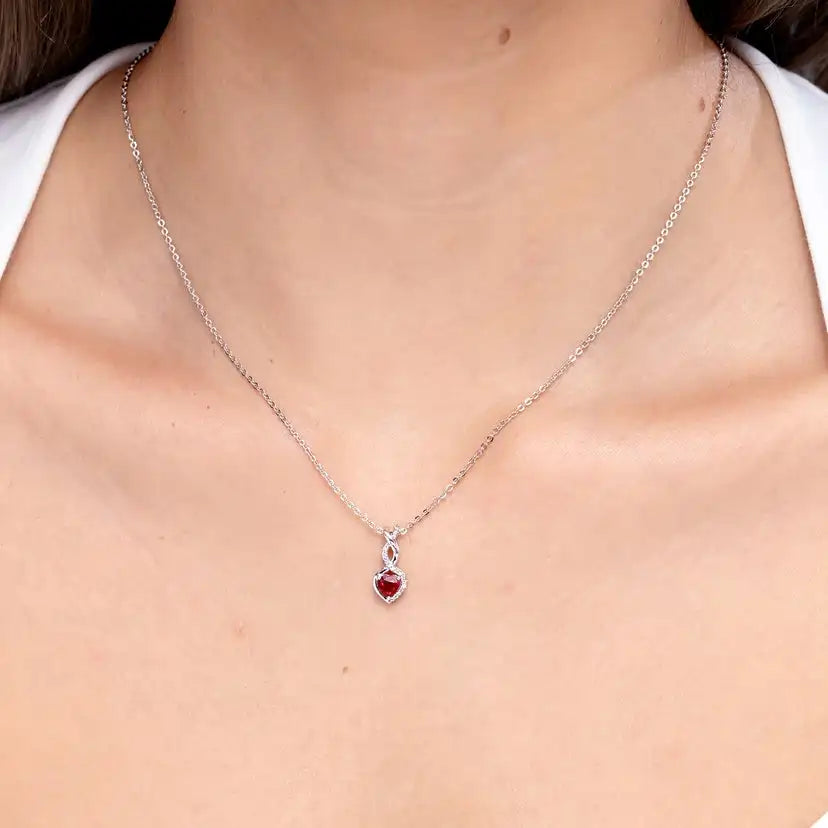 Heart-Shaped Red Ruby IGI Certified Natural Precious Gemstone Infinity Pendant with Diamond Accents 14K Solid Gold Pendant OEM
