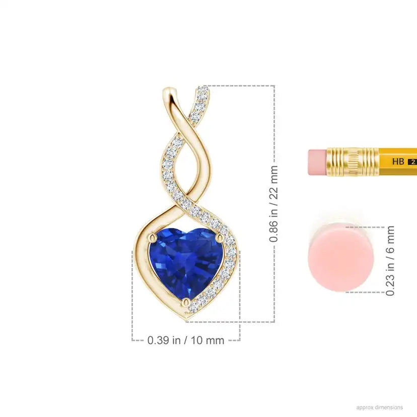 18k Pure Gold Heart & Infinity Design Natural Blue Sapphire With Diamond Accents Romantic Luxury IGI Certified Handmade Jewelry