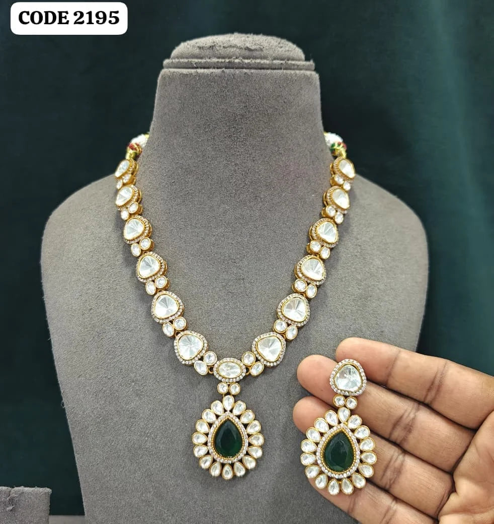 Elegant Pear Cut Emerald Drop Gold Plated Necklace Earrings Set Round Brilliant Cut Bezel Setting Wedding Jewelry