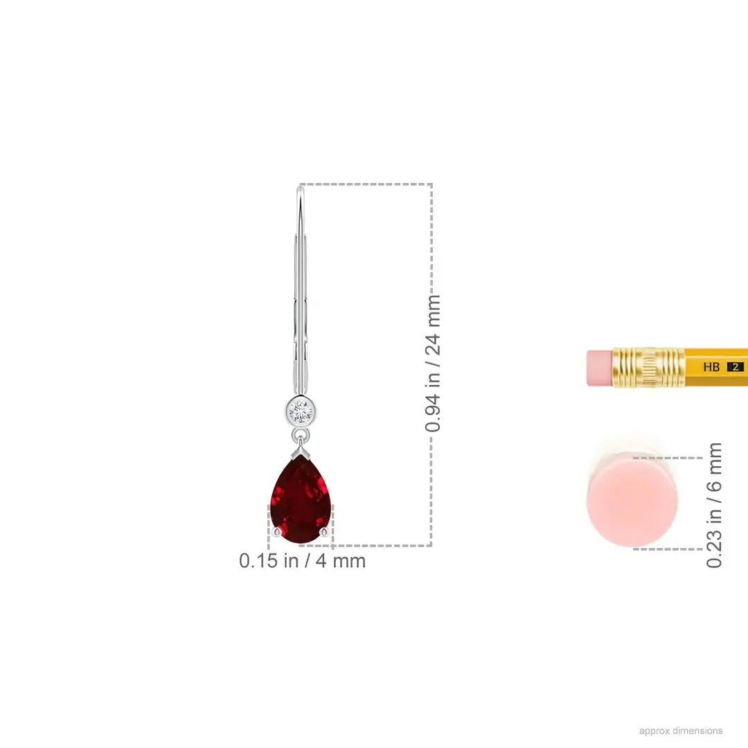 Pear Cut Ruby and Real Diamond Dangle Earrings in 14kt White Gold Wedding Fine Jewelry Drop Earrings Gift for Fiance