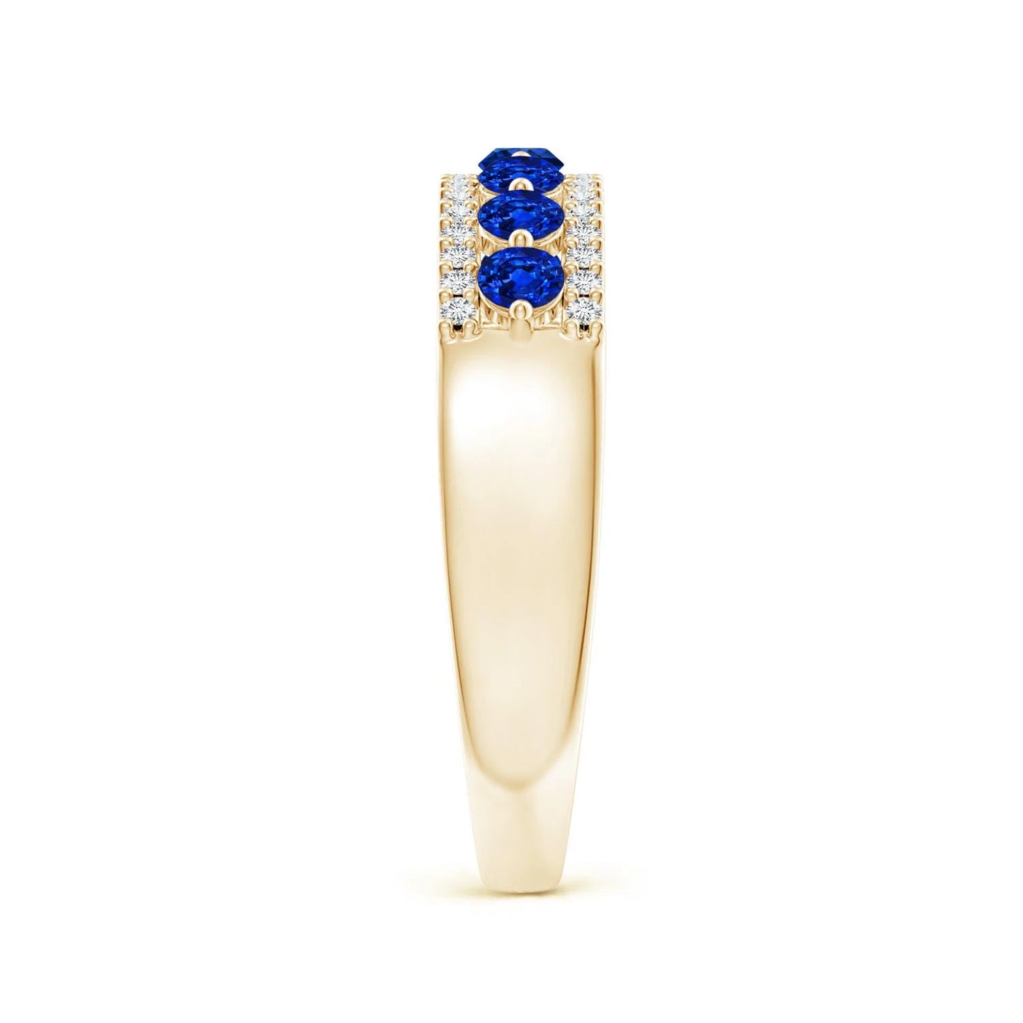 14K Solid Gold Floating Round Natural Blue Sapphire Gemstone Half Eternity Ring with Diamonds Dainty Stacking Wedding Ring Band