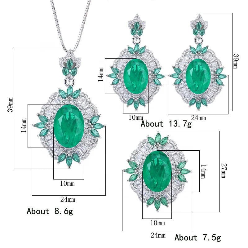 Gemfiori Luxury Brass Gold Plated Bridal Jewelry Wedding Vintage Full Zircon Oval Red Lab Diamond Necklace Drop Earrings Ring Jewelry Set