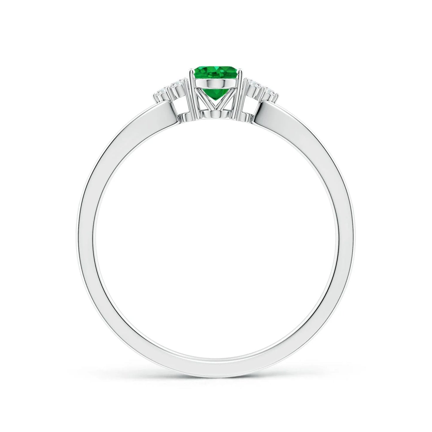14k Solid Gold Oval Cut 5*7MM Natural Green Emerald & Trio Diamond Split Shank Engagement Ring Split Band Unique Bridal Ring OEM