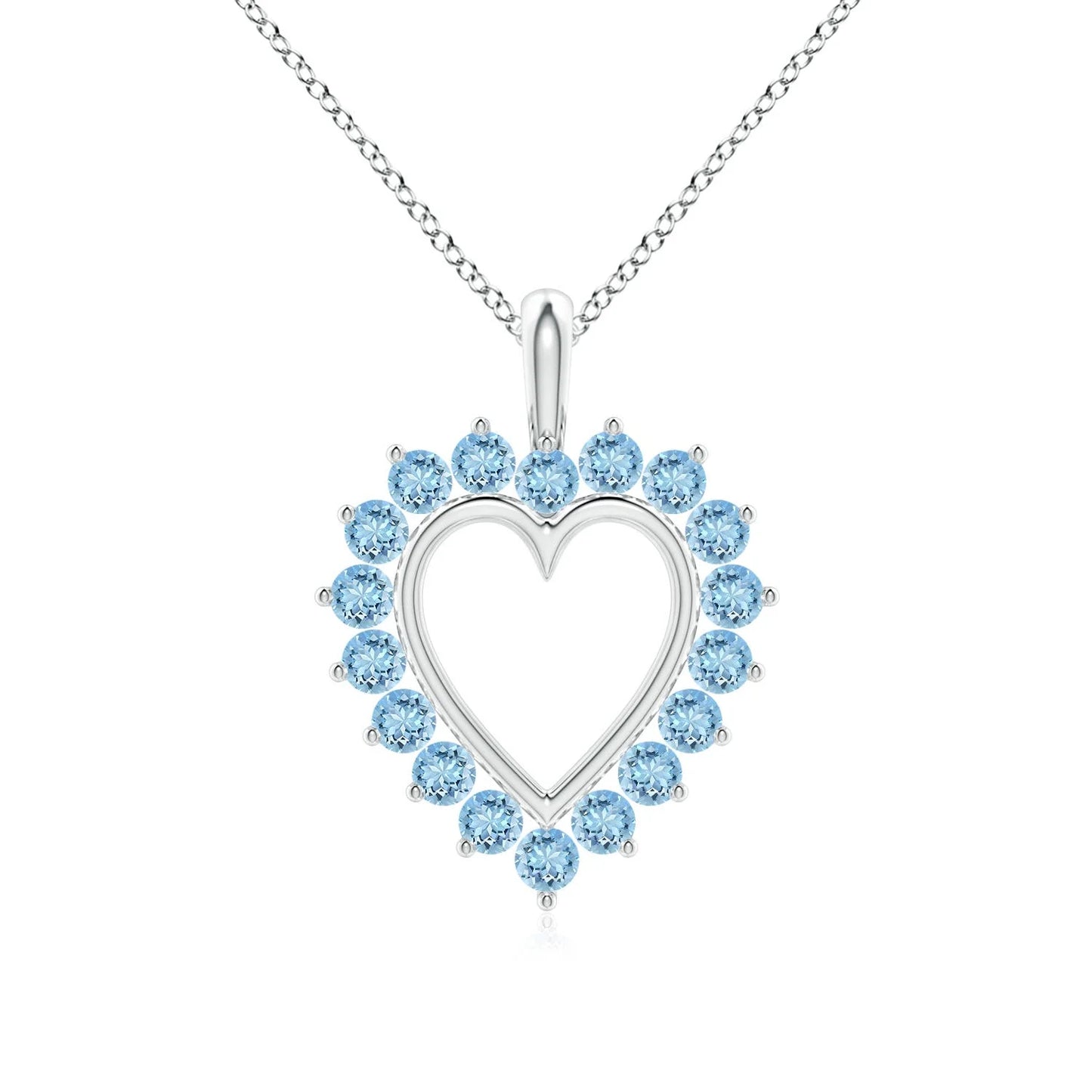 IGI Certified Genuine 2mm Aquamarine Gemstone Classic Open Heart Shape Pendant Necklace in 14k 18K Gold Fine Jewelry Wholesale