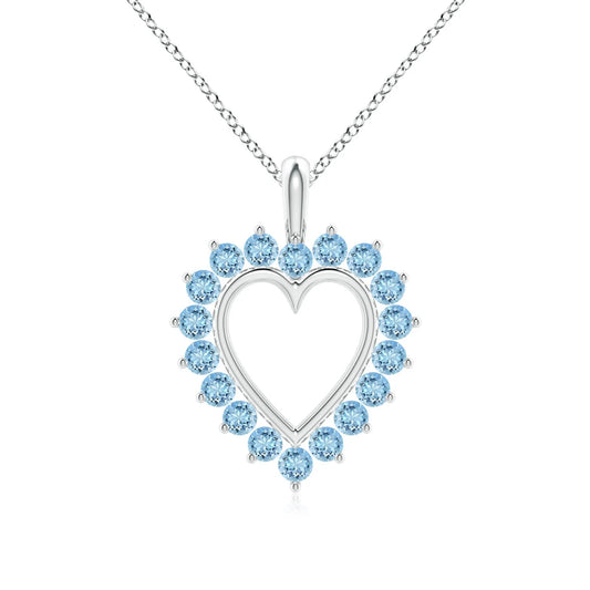 IGI Certified Genuine 2mm Aquamarine Gemstone Classic Open Heart Shape Pendant Necklace in 14k 18K Gold Fine Jewelry Wholesale