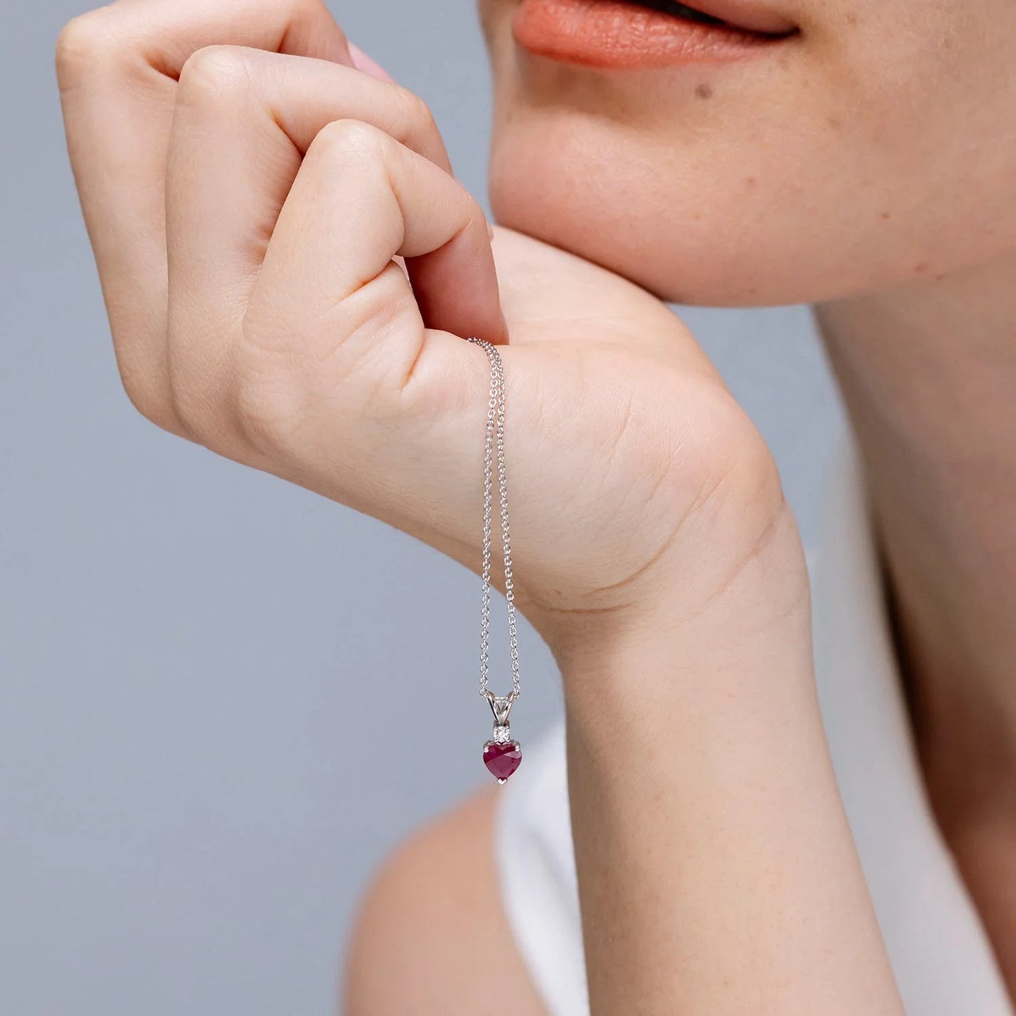 14K Pure Gold Heart-Cut Ruby Rabbit Ear Bale Pendant With Diamond 2026 New Arrival Valentine Day Gift Gemstone Pendant Necklace