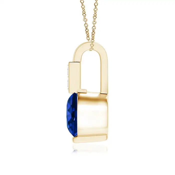 2026 New Arrival Minimalist Pendant For Her 14K 18K Gold 5mm Round Cut 0.45Ct Blue Sapphire Solitaire Pendant With Diamond Bale