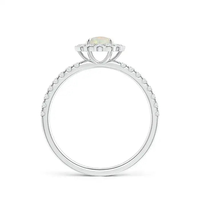Elegant 14K 18k Gold Natural Ethiopian Opal & Diamond Floral Cluster Ring Vintage Style Halo Pave Accent Diamond Engagement Ring