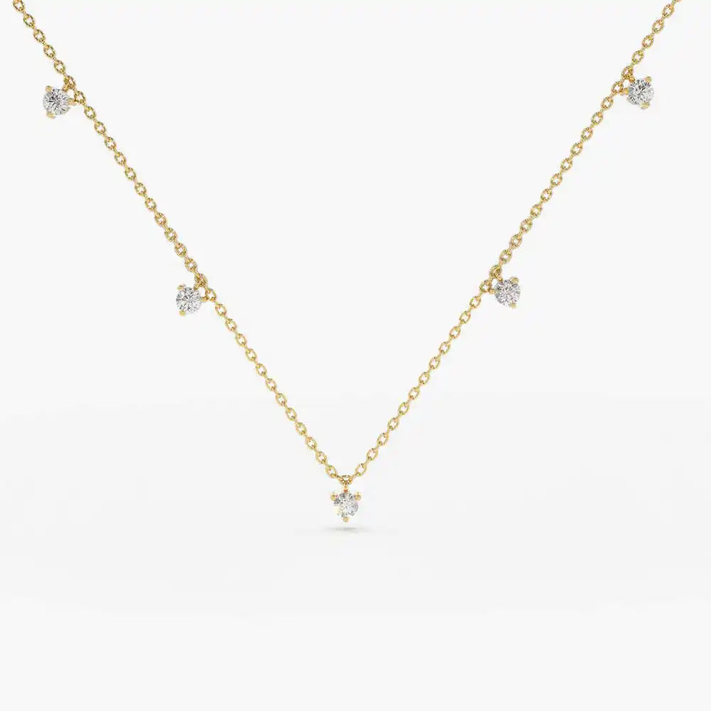 14k Gold Multi Natural Dangling Diamond Solitaire Necklace High-end Collection Engagement Wedding Wear 0.39ct Brilliant Cut