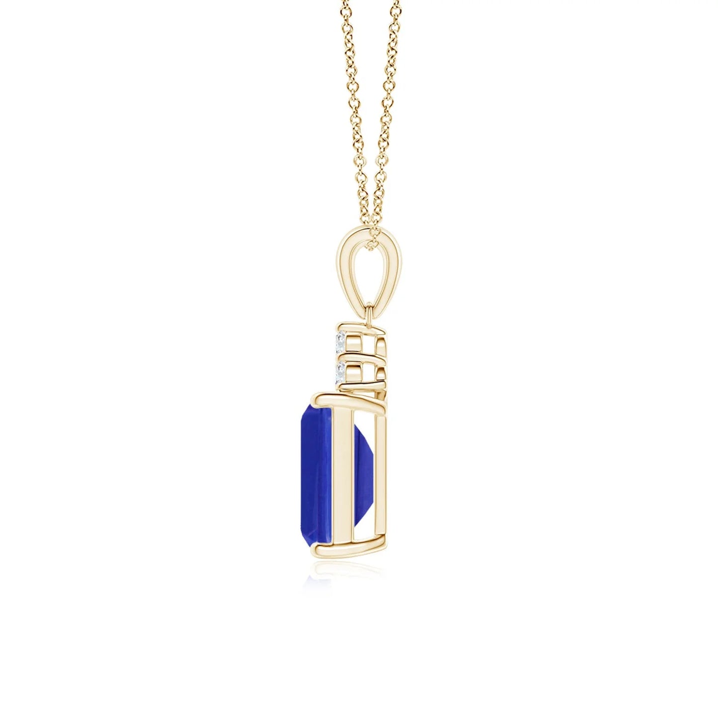 2.72g 14k SOLID Gold Emerald-cut 0.5 CT Blue Sapphire Pendant With 0.02 CT Diamond Trio Luxury High Quality Link Chain Necklace
