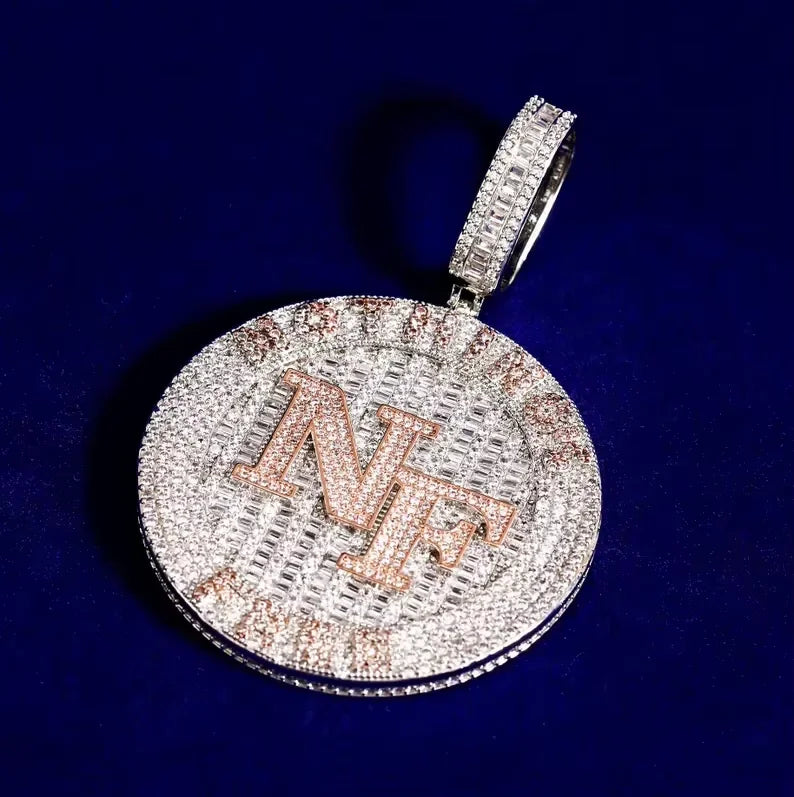 BiG-BOSS Iced Out Round Initial Moissanite Bezel Setting Pendant 925 Sterling Silver Hip Hop Luxury Custom Style for Men and Women Party