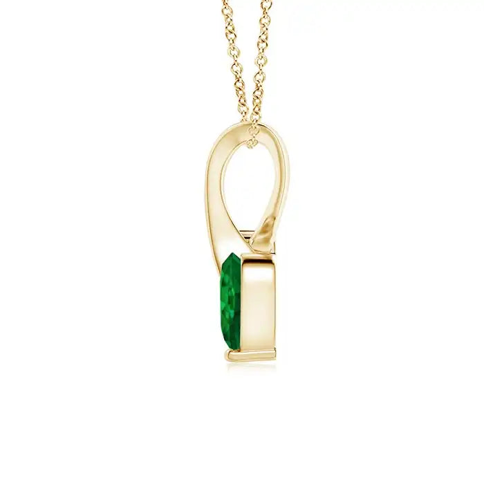 14K Solid Gold Natural Emerald Heart-Shaped Ribbon Pendant With Diamond Classic Fine Jewellery Anniversary Gift For Her 2026