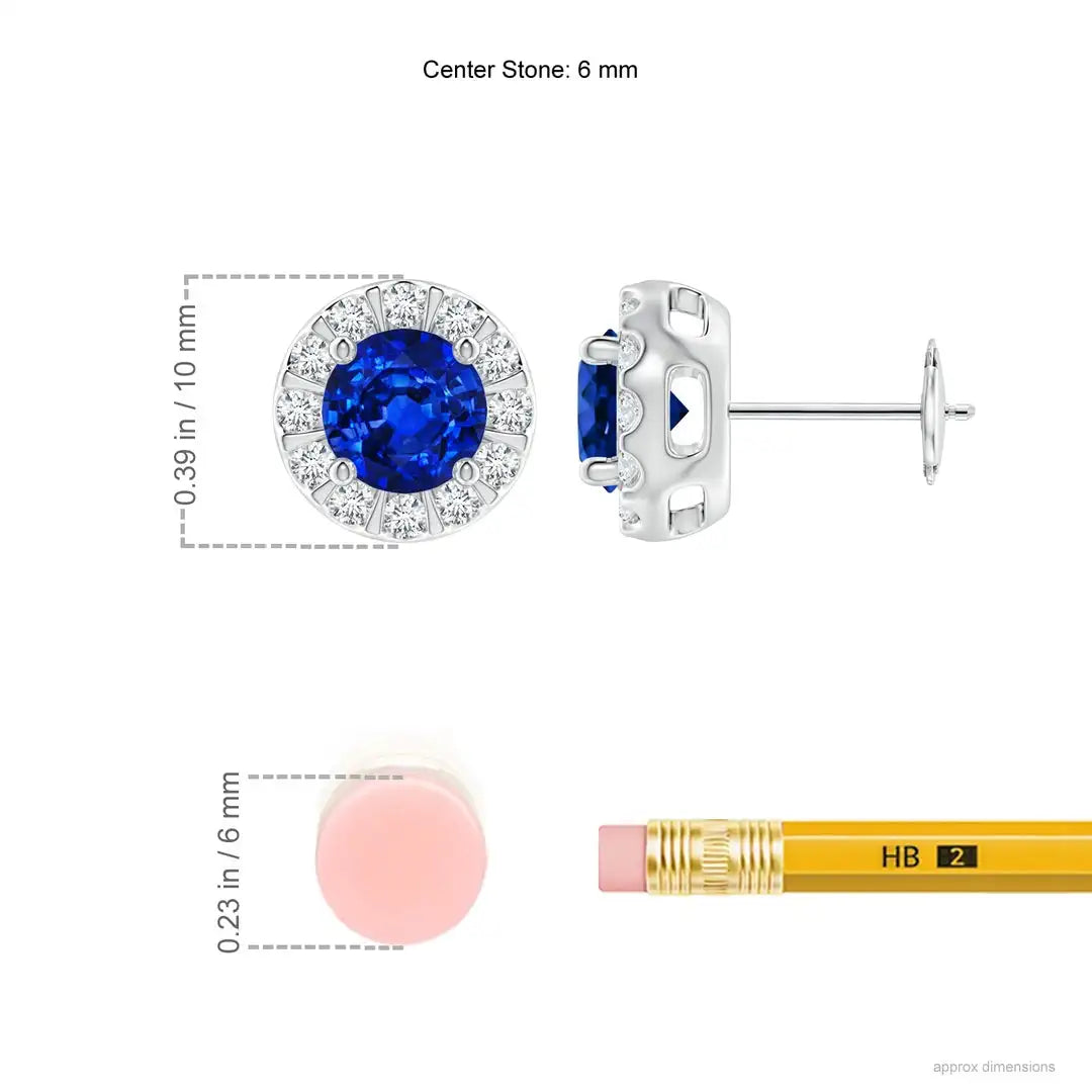 Blue Sapphire Diamond Halo Stud Earrings in 14kt White Gold Elegant September Birthstone Fine Jewelry for Women