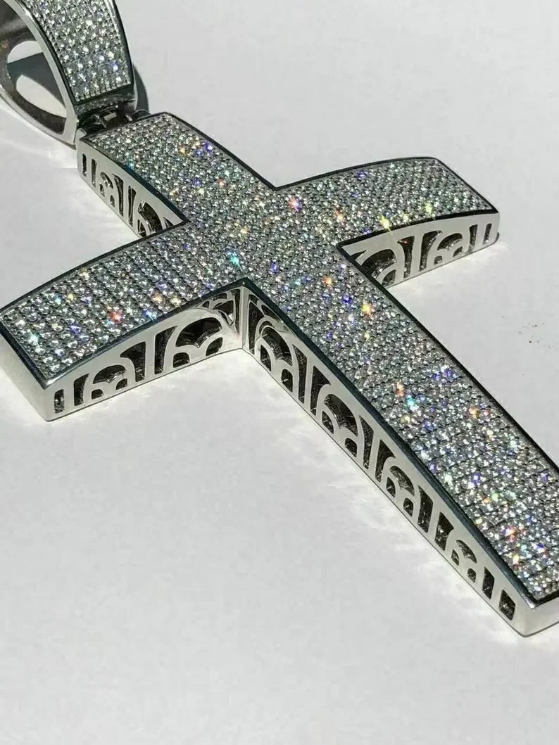 BiG-BOSS Iced Out Cross Pendant Sterling Silver Moissanite Bezel Setting Classic Religious Hip Hop Jewelry for Men and Women