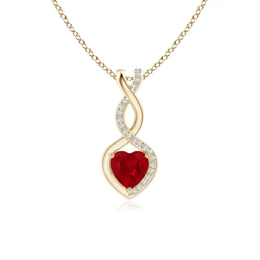 Heart-Shaped Red Ruby IGI Certified Natural Precious Gemstone Infinity Pendant with Diamond Accents 14K Solid Gold Pendant OEM