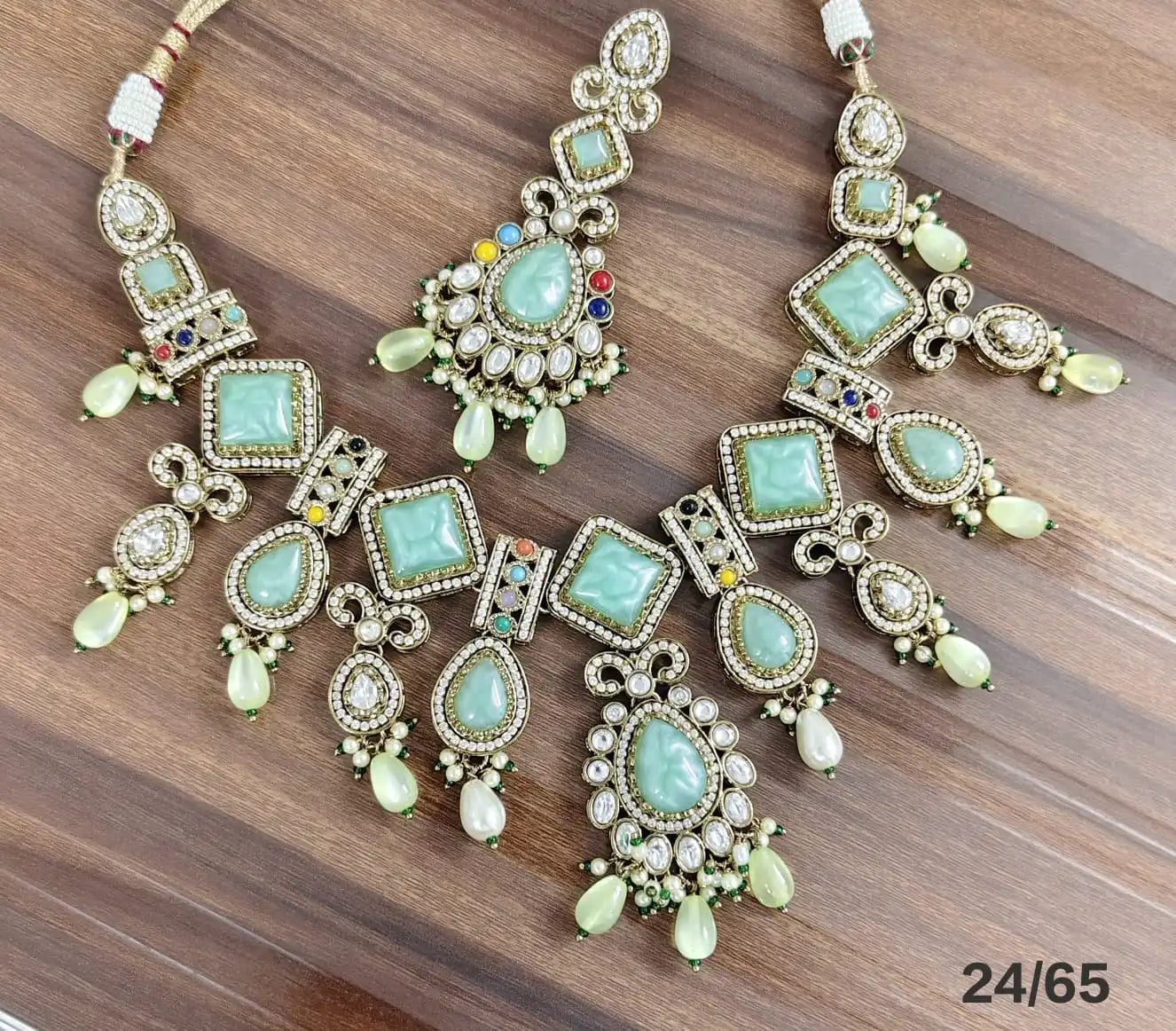 Luxury Turquoise Pink Kundan Necklace Set with Statement Earrings Traditional Bridal Party Wear Designer Jewelry Collection Set
