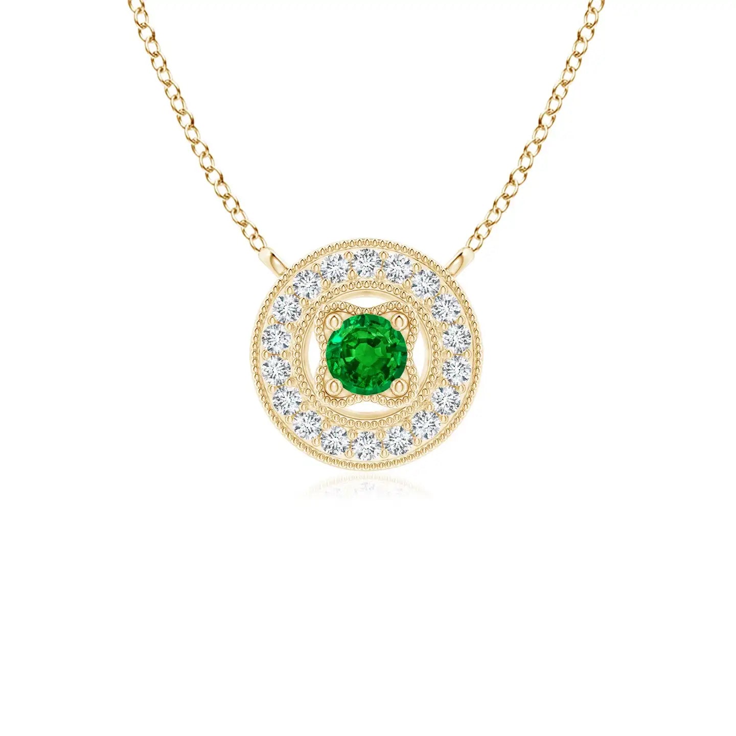 14K Solid Gold Natural Emerald Vintage Halo Pendant With Milgrain Diamond Fine Jewellery Anniversary Wedding Gift For Her 2026