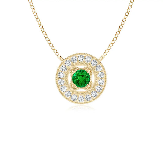 14K Solid Gold Natural Emerald Vintage Halo Pendant With Milgrain Diamond Fine Jewellery Anniversary Wedding Gift For Her 2026