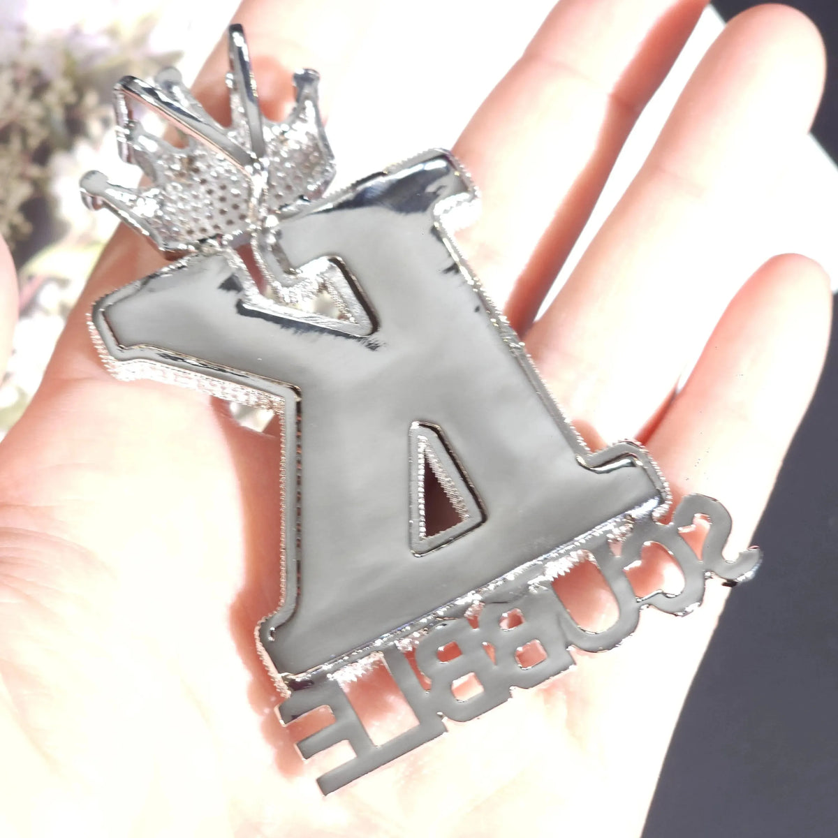 BiG-BOSS Krishnavii KP 204 Men's Luxury Iced Custom Name Hip Hop Pendant Necklace Silver Plated Cushion Cut Moissanite Crown Clasp Party