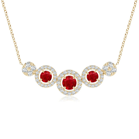 14k Pure Gold IGI Certified Round Cut Natural Red Ruby & Diamond Halo Link Chain Necklace Top Quality Luxury Party Wear Pendant