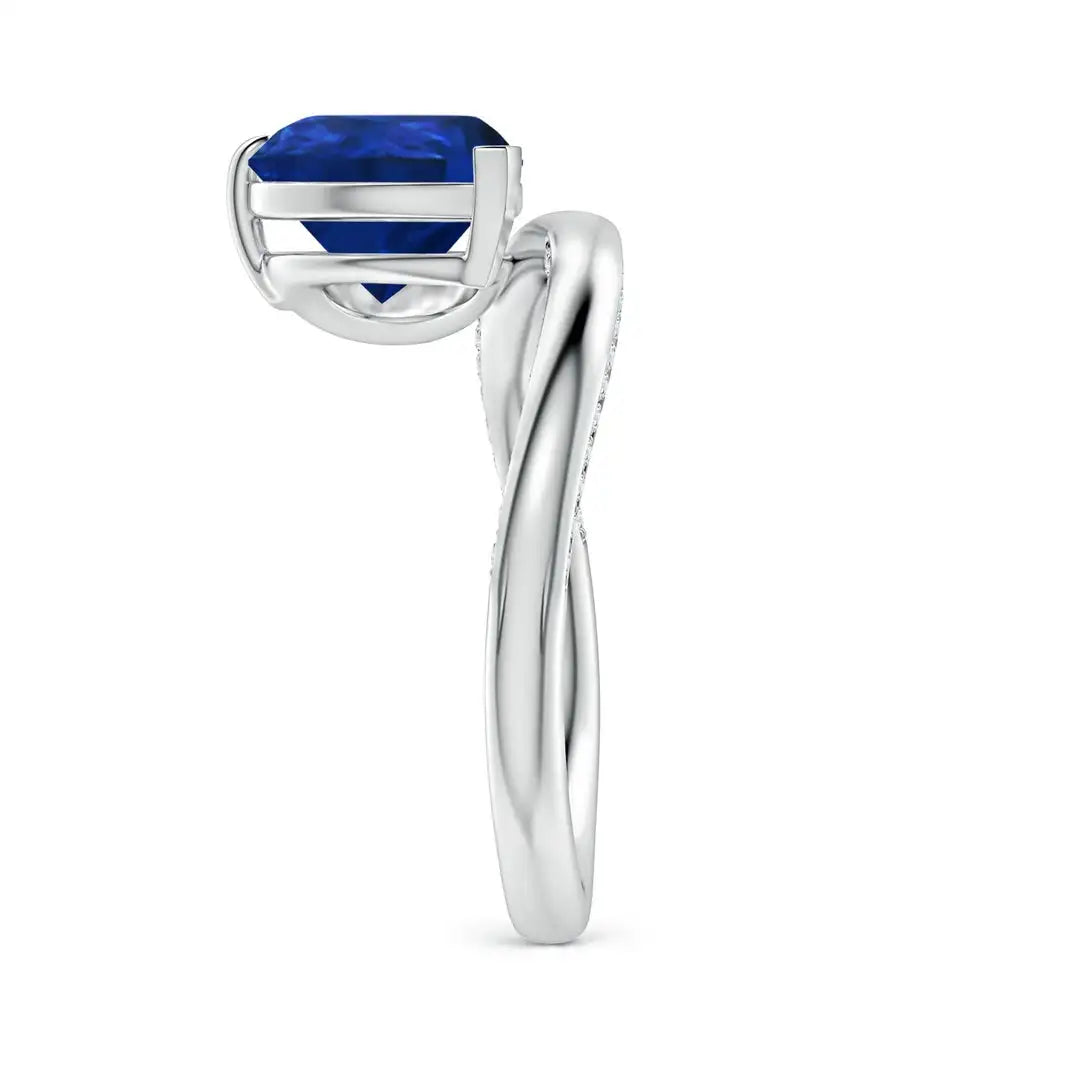 Angled Pear Blue Sapphire Curved Solitaire Engagement Ring Handmade Customized Fine Jewelry Wedding 14K Solid Gold