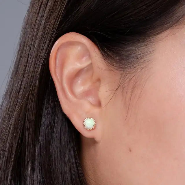 Luxury Opal Stud Earrings Solitaire Everyday Fine Jewelry 14kt Rose Gold Bridal October Birthstone Round Cut Opal Studs Earrings