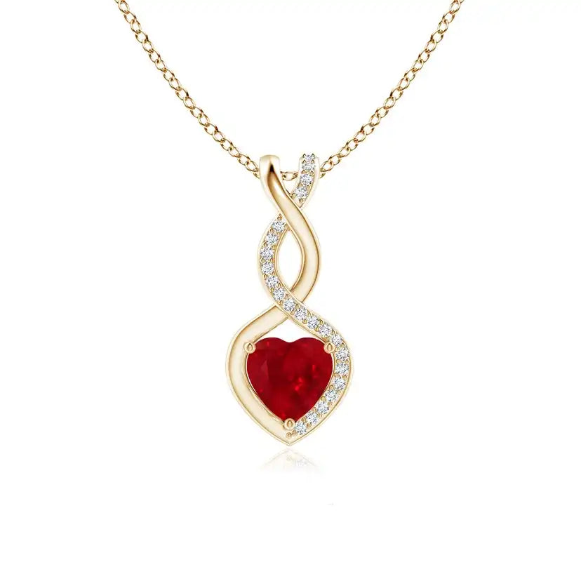 Heart-Shaped Red Ruby IGI Certified Natural Precious Gemstone Infinity Pendant with Diamond Accents 14K Solid Gold Pendant OEM