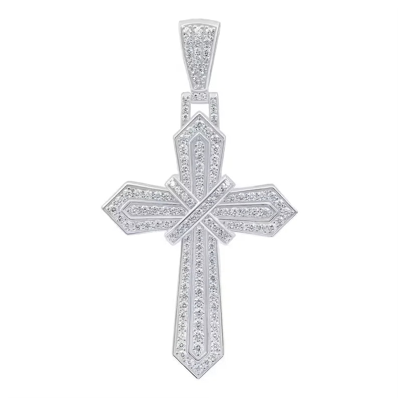 BiG-BOSS Iced Out Cross Pendant Sterling Silver Moissanite Layered Design Luxury Custom Hip Hop Statement Jewelry for Men