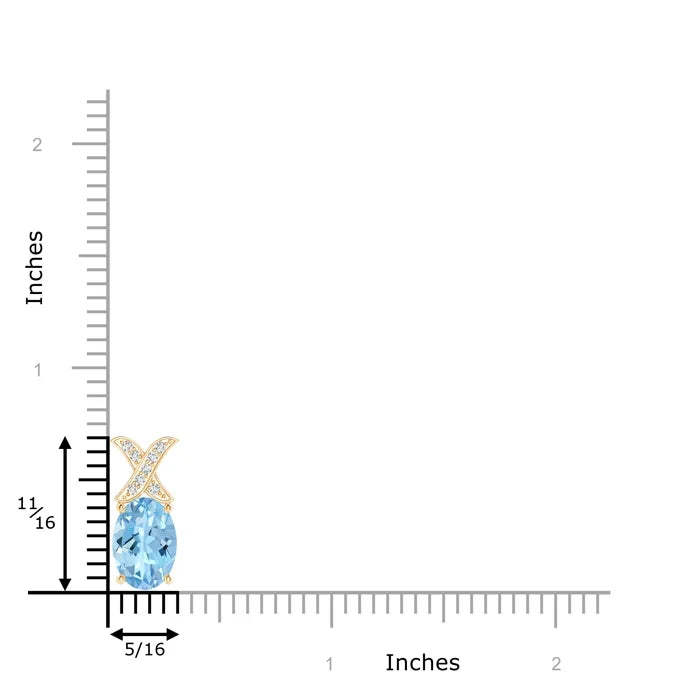 14K Solid Gold Natural Oval Cut Aquamarine "XO" Shape Pendant With Diamonds Inlaid Unisex Fine Jewelry Birthstone Luxury Pendant