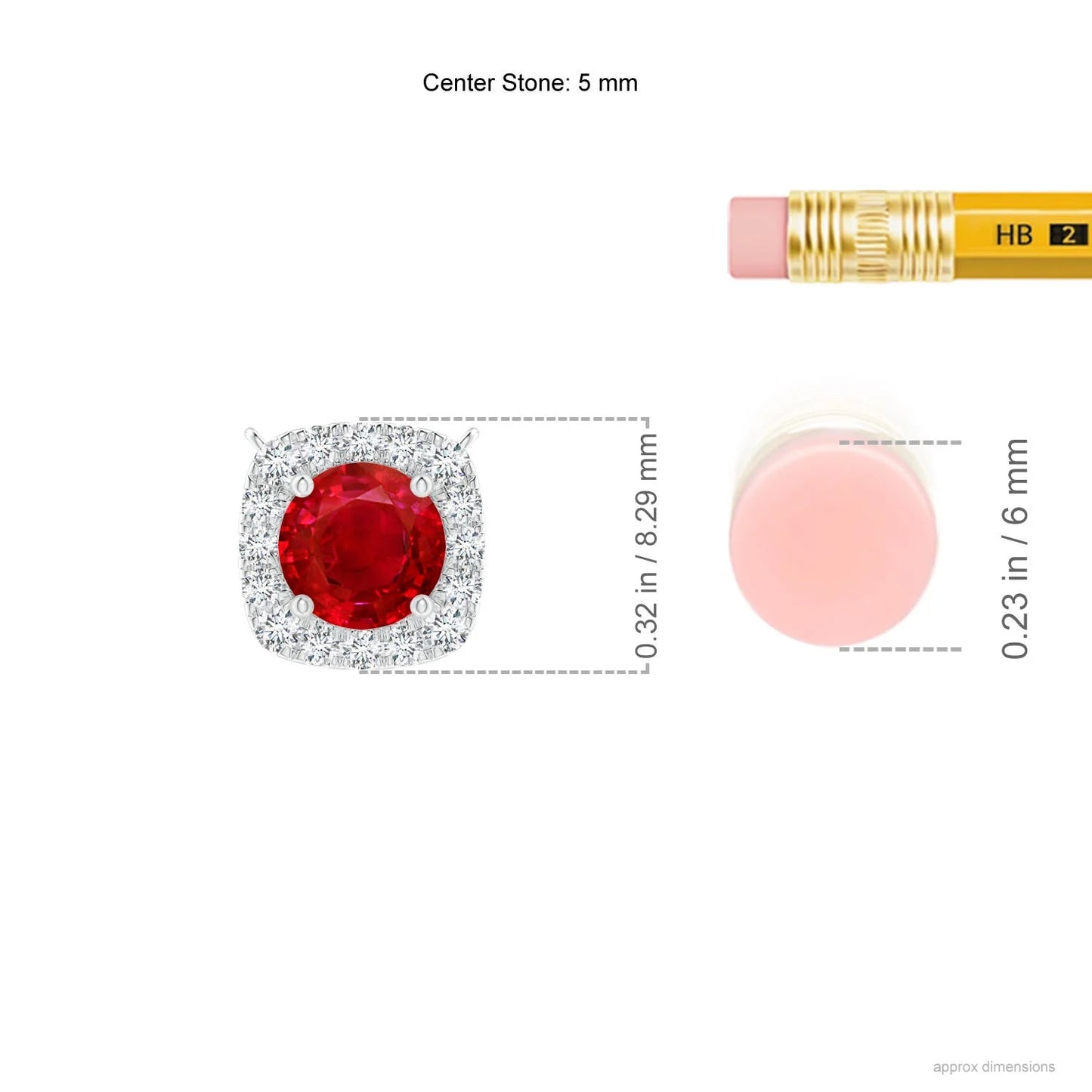 14k Solid Gold Natural 0.45Ct Round Brilliant Cut Red Ruby Gemstone Halo Cushion Shape Pendant Studded With IGI Natural Diamond