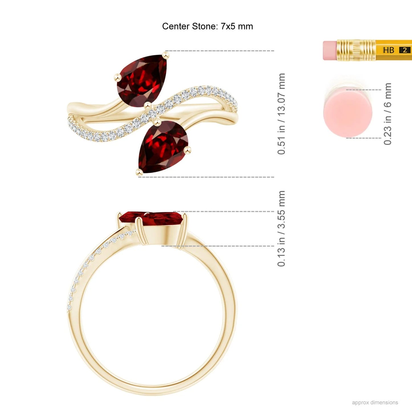 14K Solid Gold Pear-Cut Natural Red Garnet Gemstone Two-Stone Bypass Ring Top Quality Garnet With Pave Diamond Dual Shank Ring