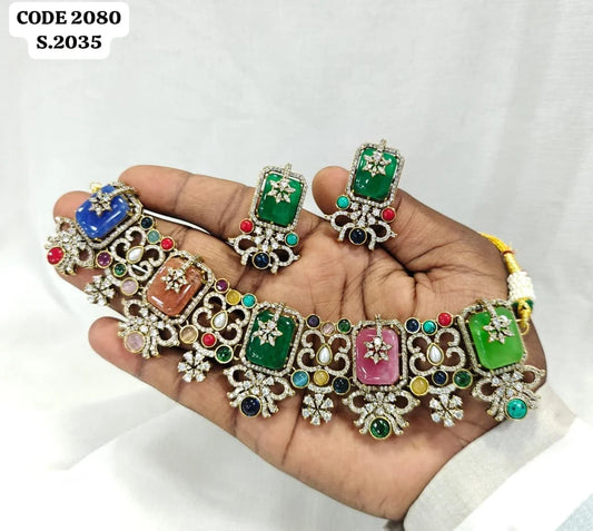 Lakshmi Elegant Multicolor Heritage Choker Necklace Set Traditional Designer Choker Premium Fashion Jewelry Statement Set
