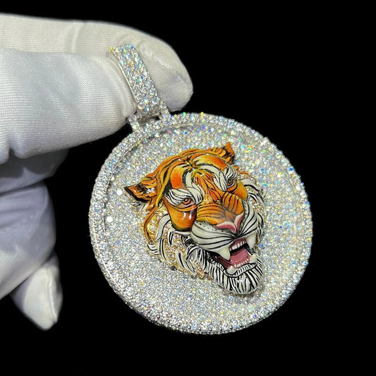 BiG-BOSS Buy Krishnavii KP 213 Men's Luxury Cushion Cut Moissanite Tiger Pendant 925 Silver Hip Hop Charm Custom Jewelry for Party India