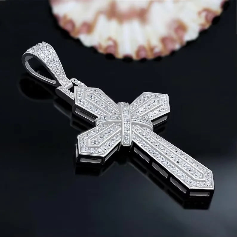 BiG-BOSS Iced Out Cross Pendant Sterling Silver Moissanite Layered Design Luxury Custom Hip Hop Statement Jewelry for Men