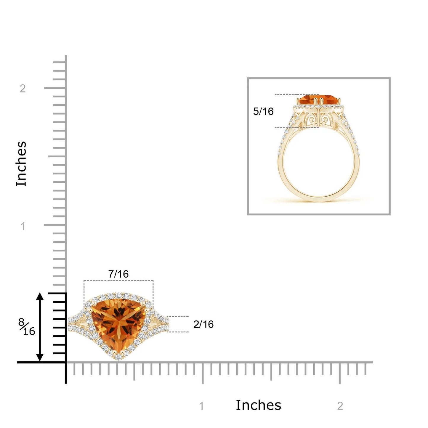 14K Solid Gold Trillion Cut Natural Citrine Cocktail Ring with Diamond Accents Unique Design Pave Sett Diamond Split Shank Ring