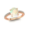 Unique Design Oval Shape Natural Ethiopian Opal Gemstone Ring Pure 14K Gold Rhodium Plated Adorned Genuine IGI Diamonds