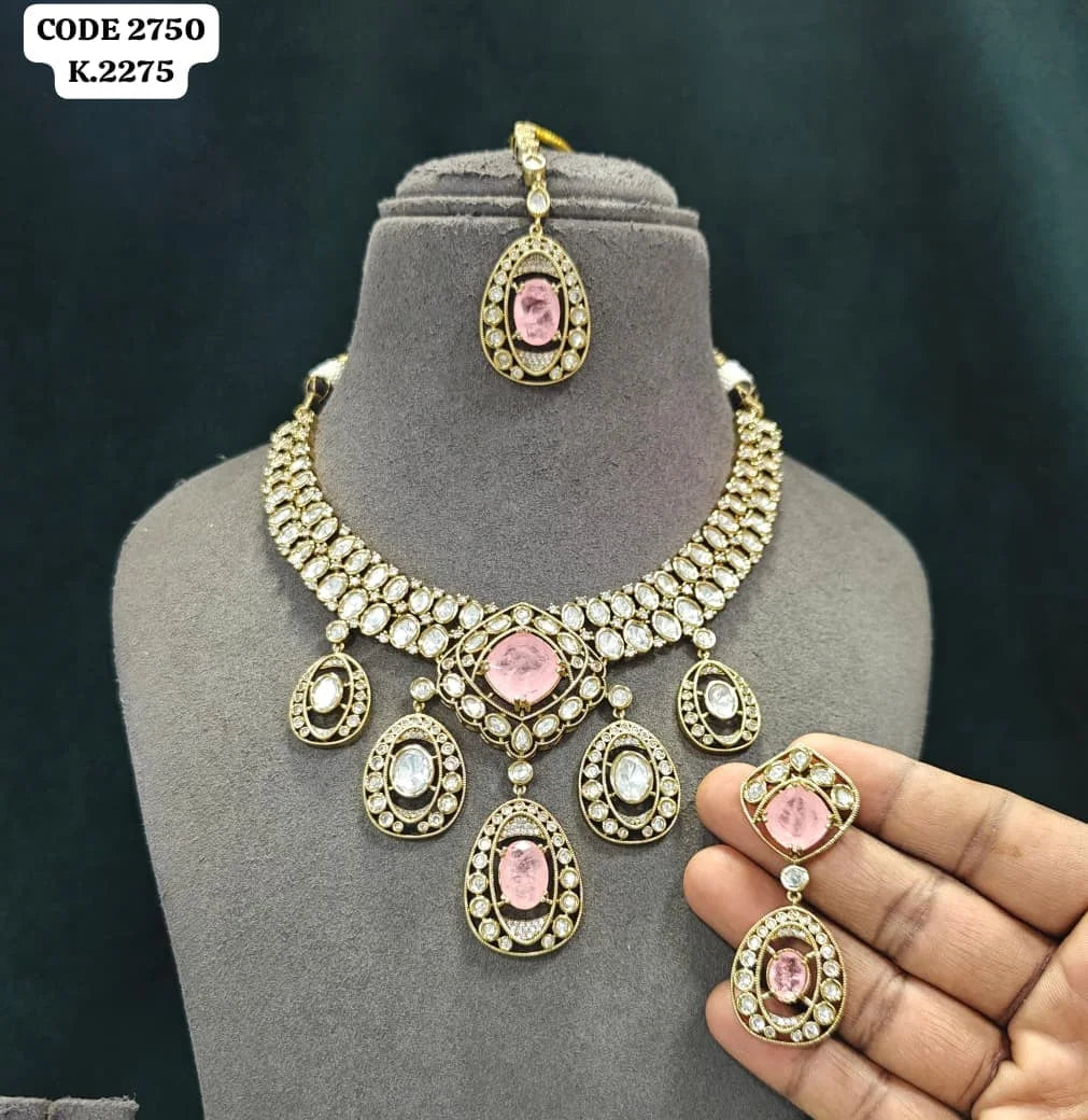 Luxury Emerald Kundan Necklace Set for Women Gold Plated CZ Bridal Wedding Party Traditional Jewelry with Earrings For Women Set