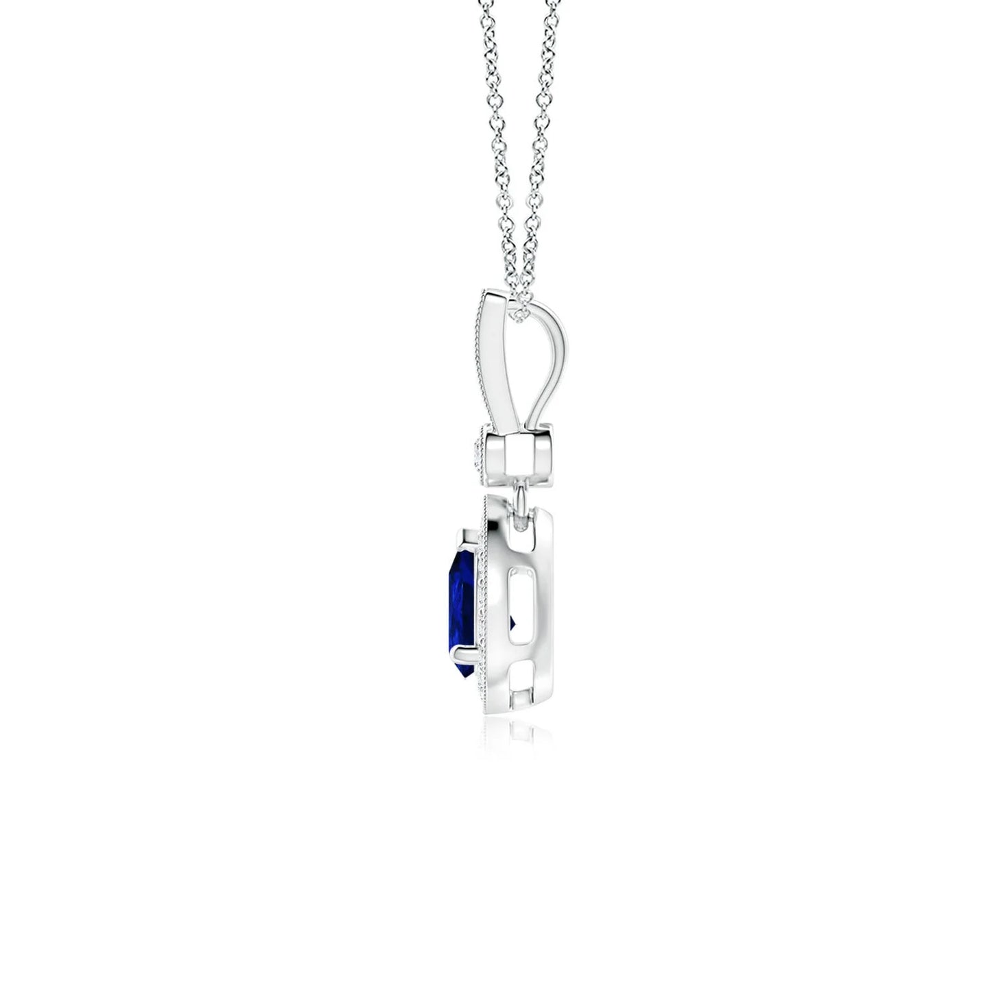 IGI Certified Handmade Teardrop Shape Natural Pear Cut Blue Sapphire Gemstone With Pave Sett Diamond Pendant Link Chain Necklace