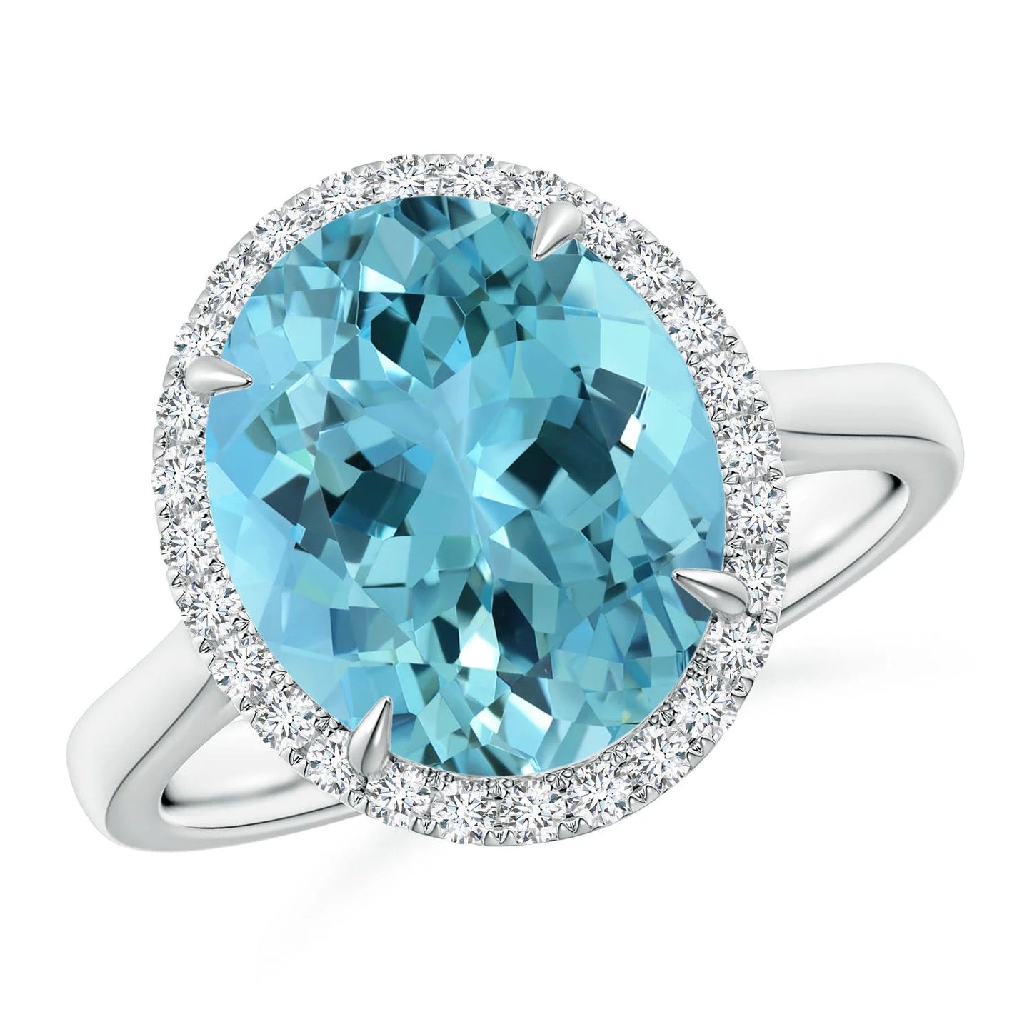 14K Gold Prong Set Oval Cut Natural Aquamarine With Accent Diamond Cathedral Ring Certified Stone Engagement Ring For Woman