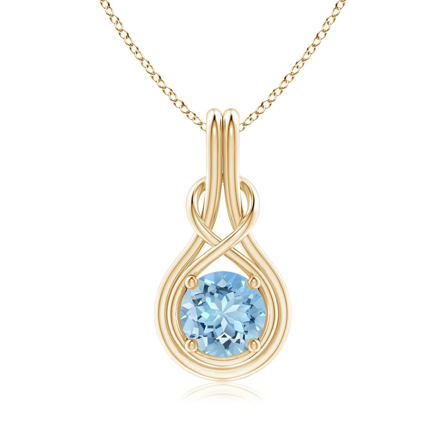14k Solid Gold March Birthstone Aquamarine Infinity Knot Solitaire Pendant Handmade Fine Jewelry Bulk Wholesale Charm Pendant