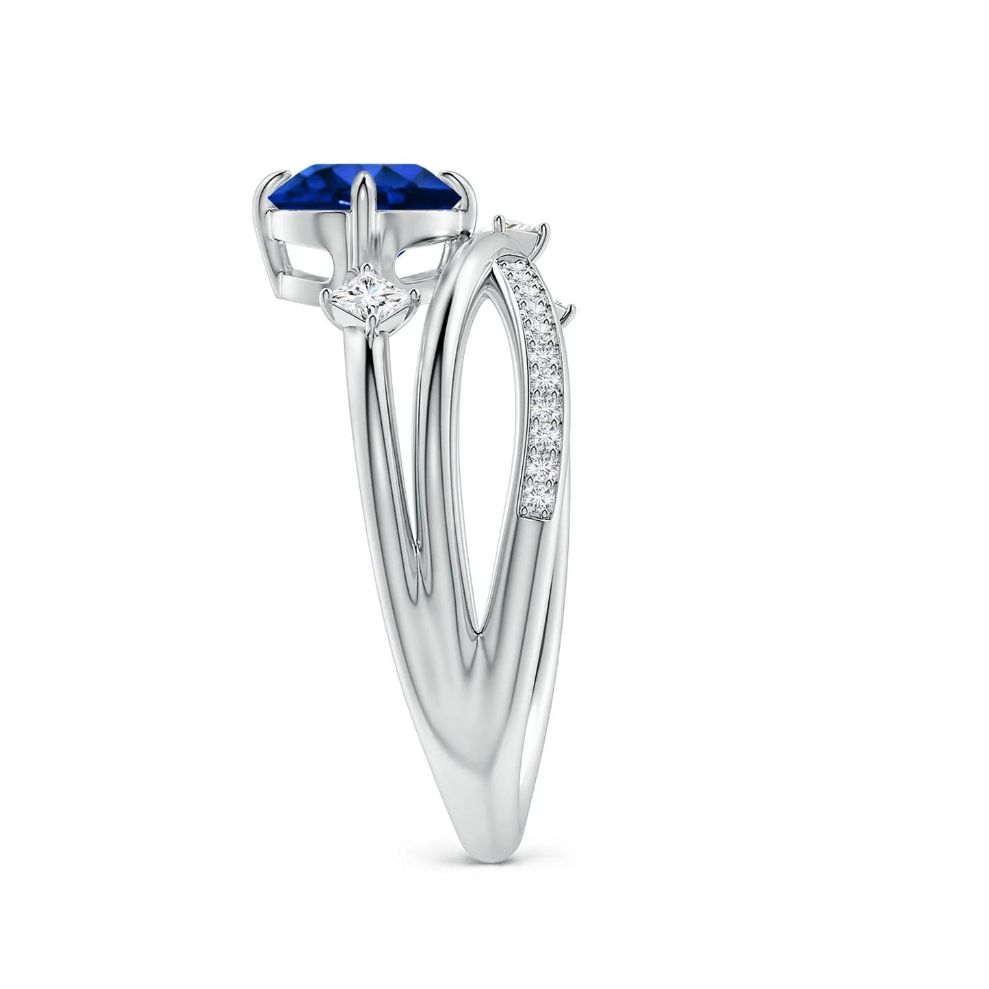 14K Solid Gold Blue Sapphire & Pave Scattered Diamond Cross Over Ring Luxury Jewelry Manufacturer Round Gemstone Rings for Women
