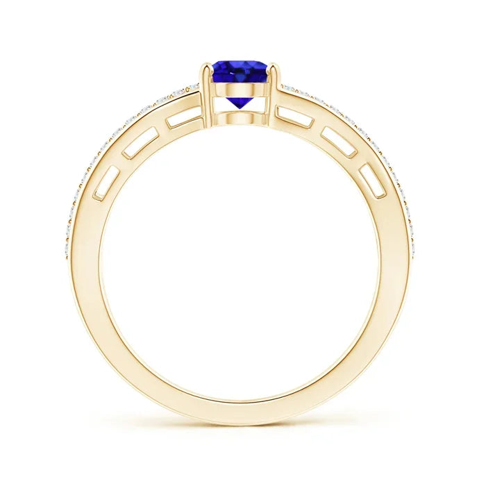 Top Quality 14K Pure Gold Solitaire Oval Cut Natural Tanzanite Bypass Ring with Diamond Accent Fine Jewelry Handmade Custom Ring