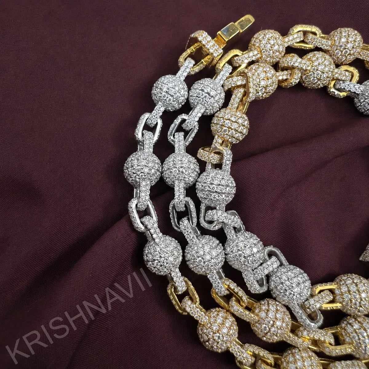 BiG-BOSS Luxury 14K Solid Gold Moissanite IGI Certified 9 MM Fully Iced Clustered Ball Necklace Hip Hop Cuban Link Style Statement Men's