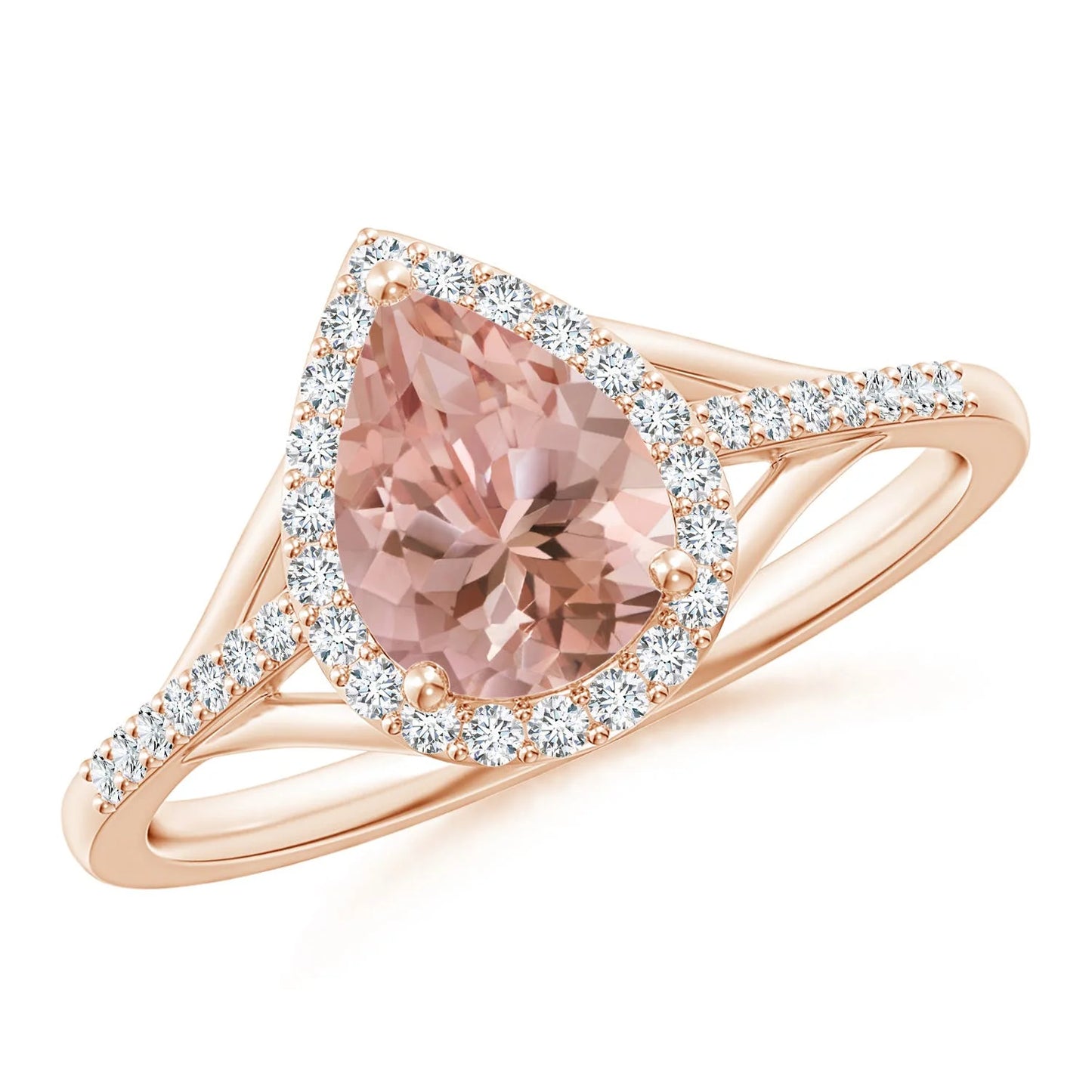 14K Solid Gold Pear-Shaped Natural Pink Morganite with Halo Diamond Engagement Ring Handmade Customized Top Selling Bridal Ring